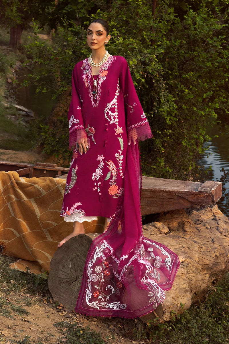 03-Piece Embroidered Lawn Suit With Organza Dupatta | Ready To Wear
