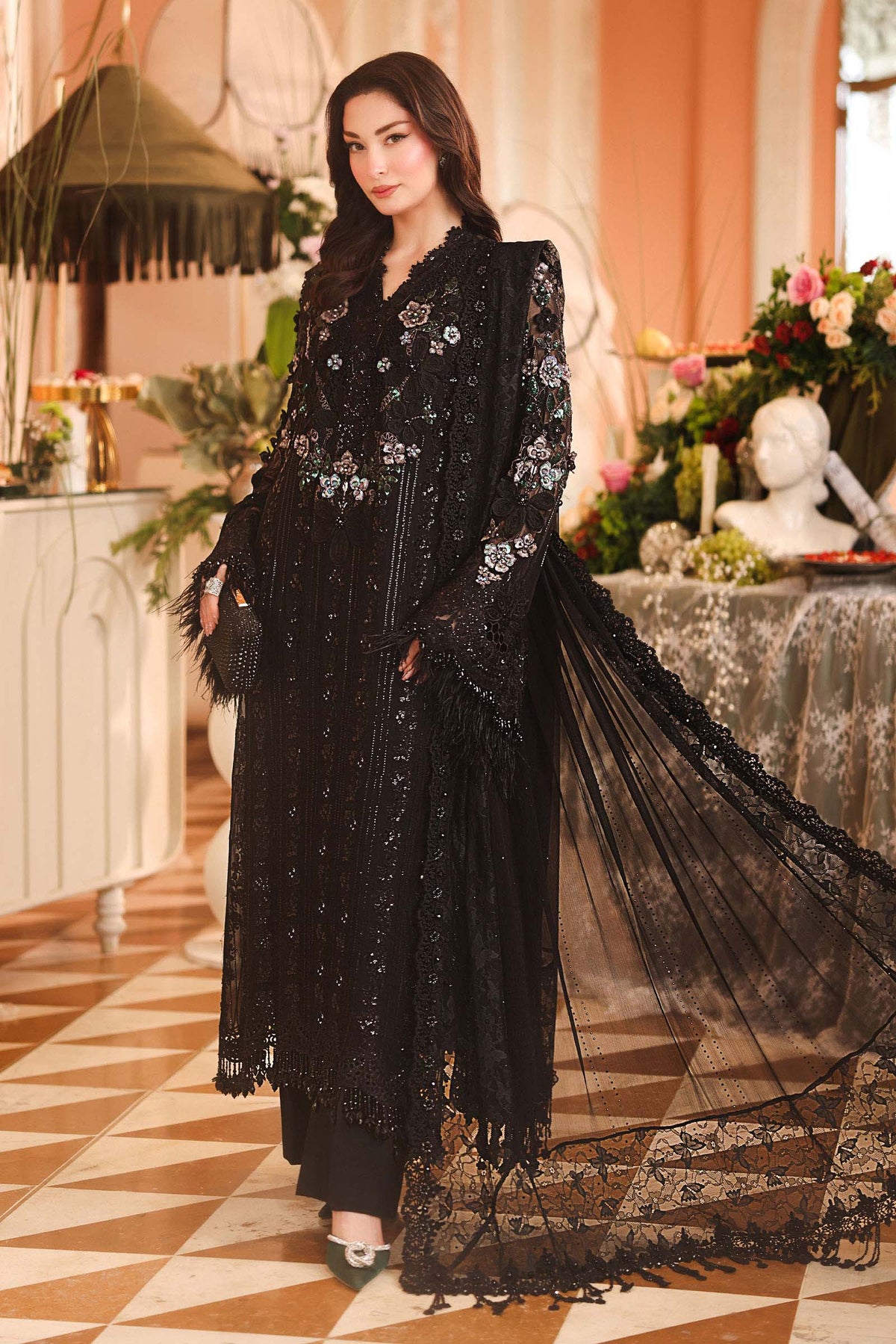 Maria B  Luxury Embroidered Chiffon 03 Piece Suit - Ready To Wear