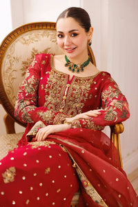 Bridal Red: Embroidered Chiffon Suit With Organza Dupatta -  Ready To Wear