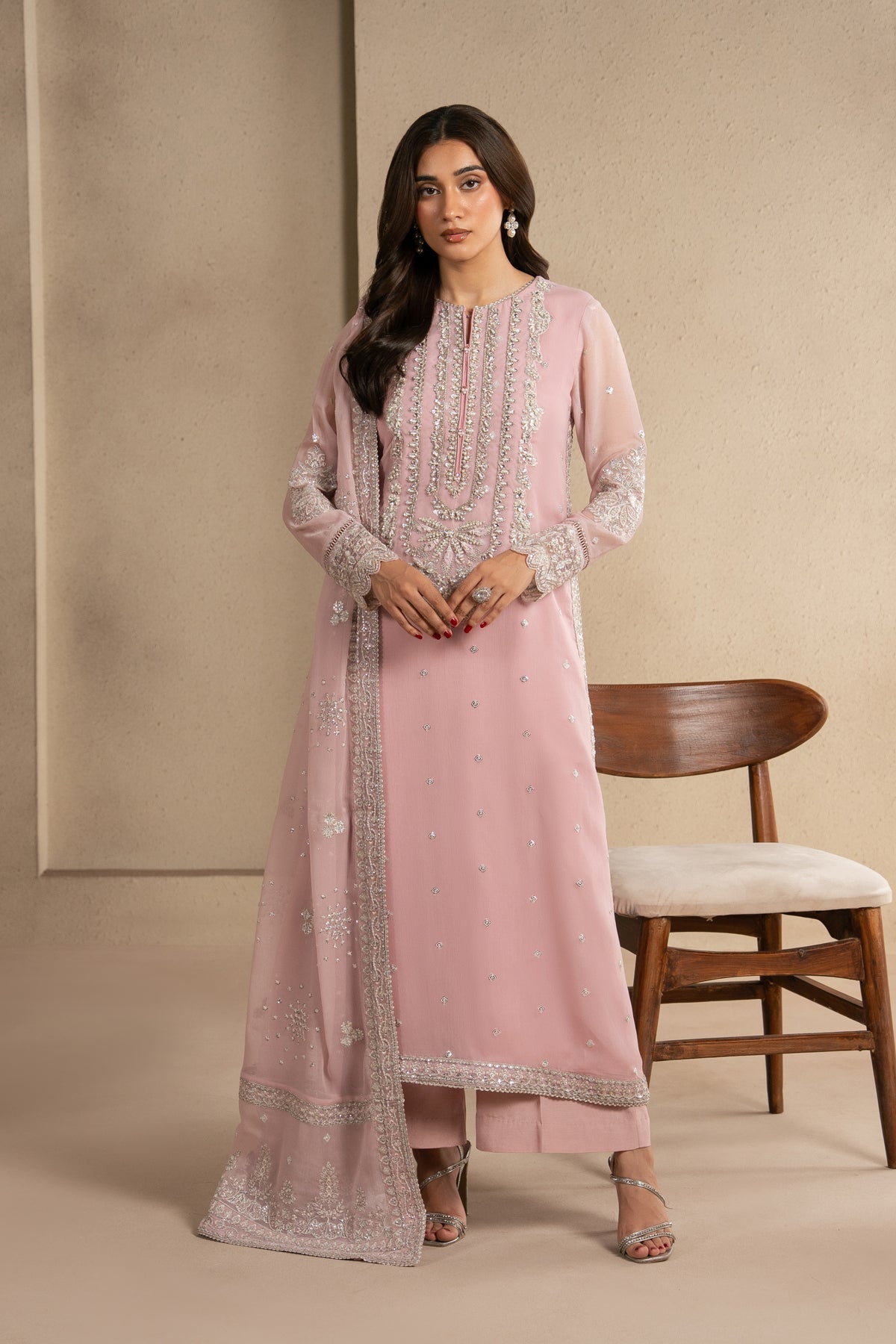 Nila Heavy Embroidered Ciffion 03 Piece Suit- Ready To Wear