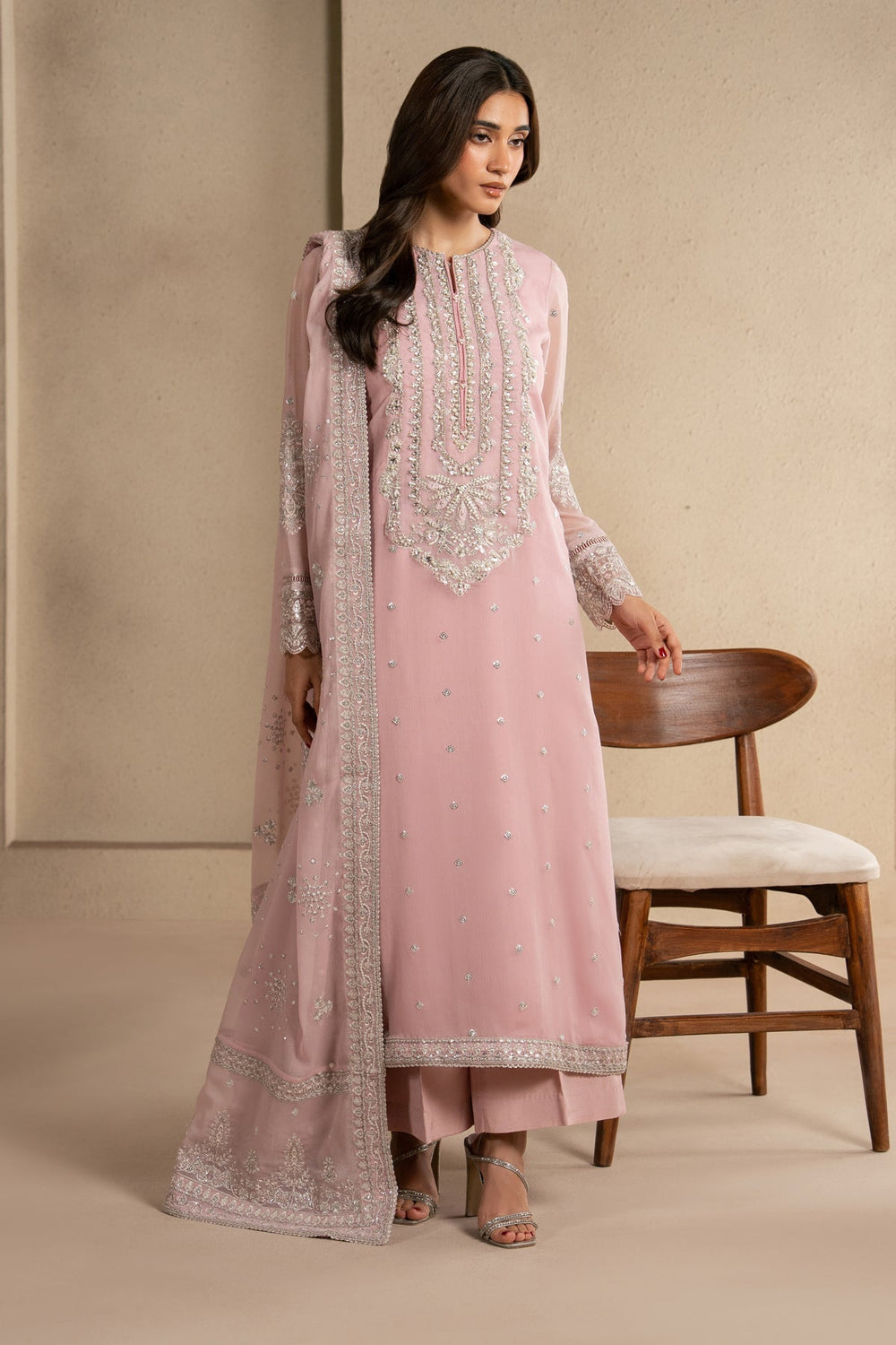 Nila Heavy Embroidered Ciffion 03 Piece Suit- Ready To Wear