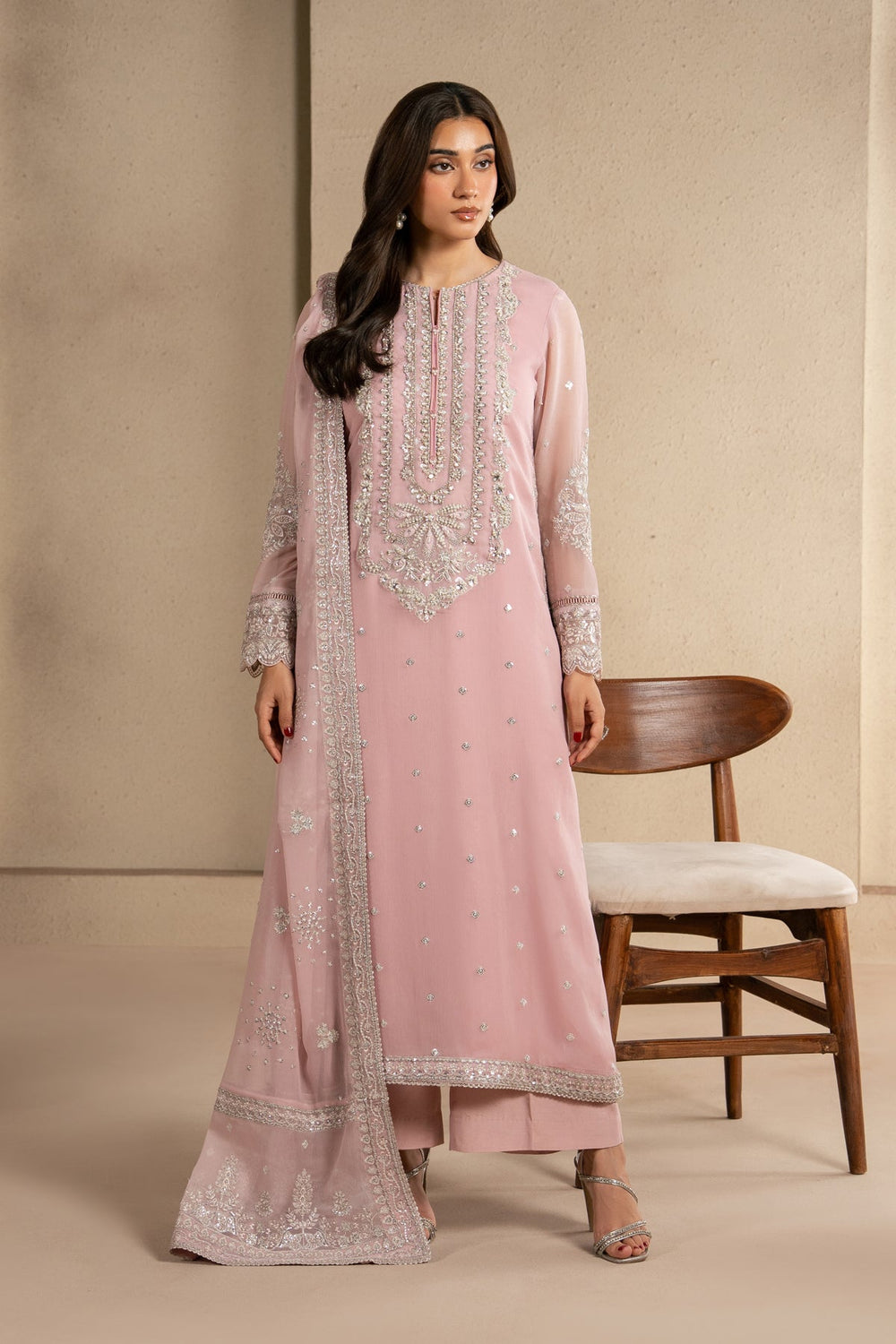 Nila Heavy Embroidered Ciffion 03 Piece Suit- Ready To Wear