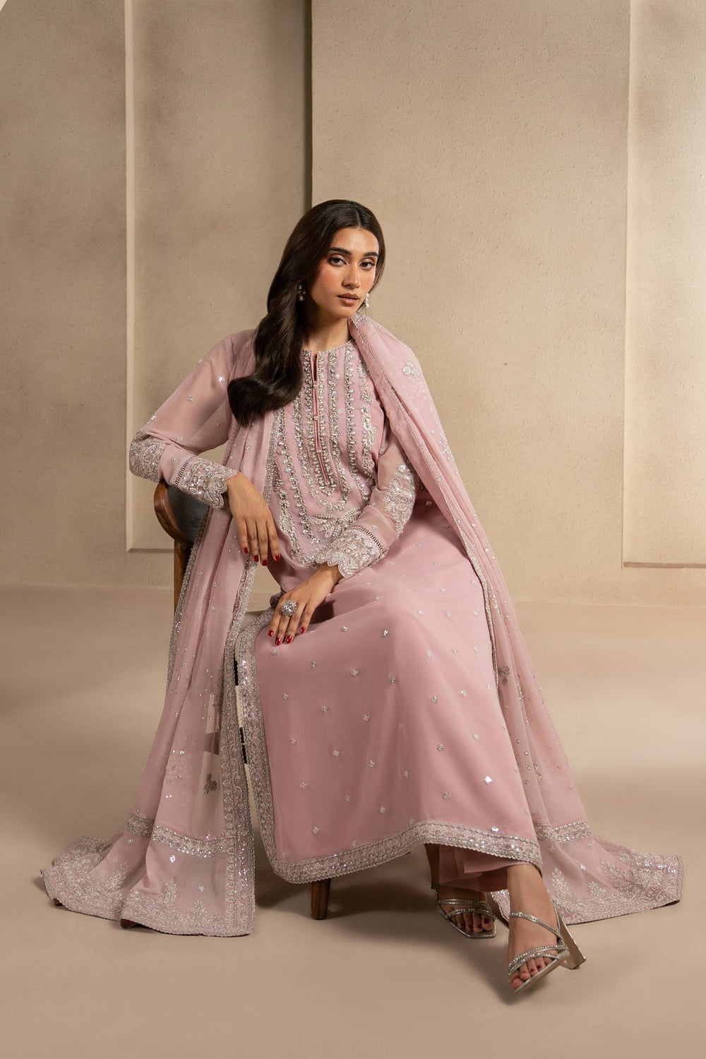 Nila Heavy Embroidered Ciffion 03 Piece Suit- Ready To Wear