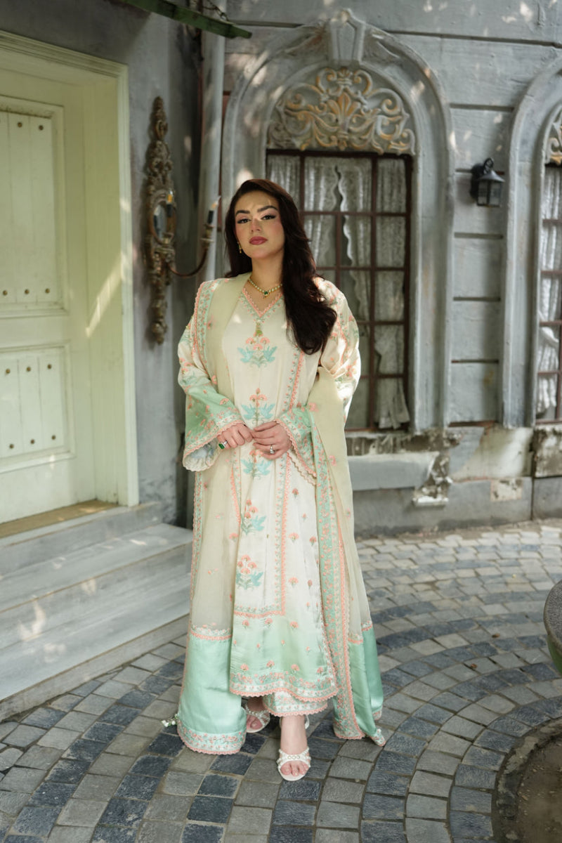 Aneelas Shamoz Silk Embroidered Organza Duppata 03 Piece Suit- Ready To Wear