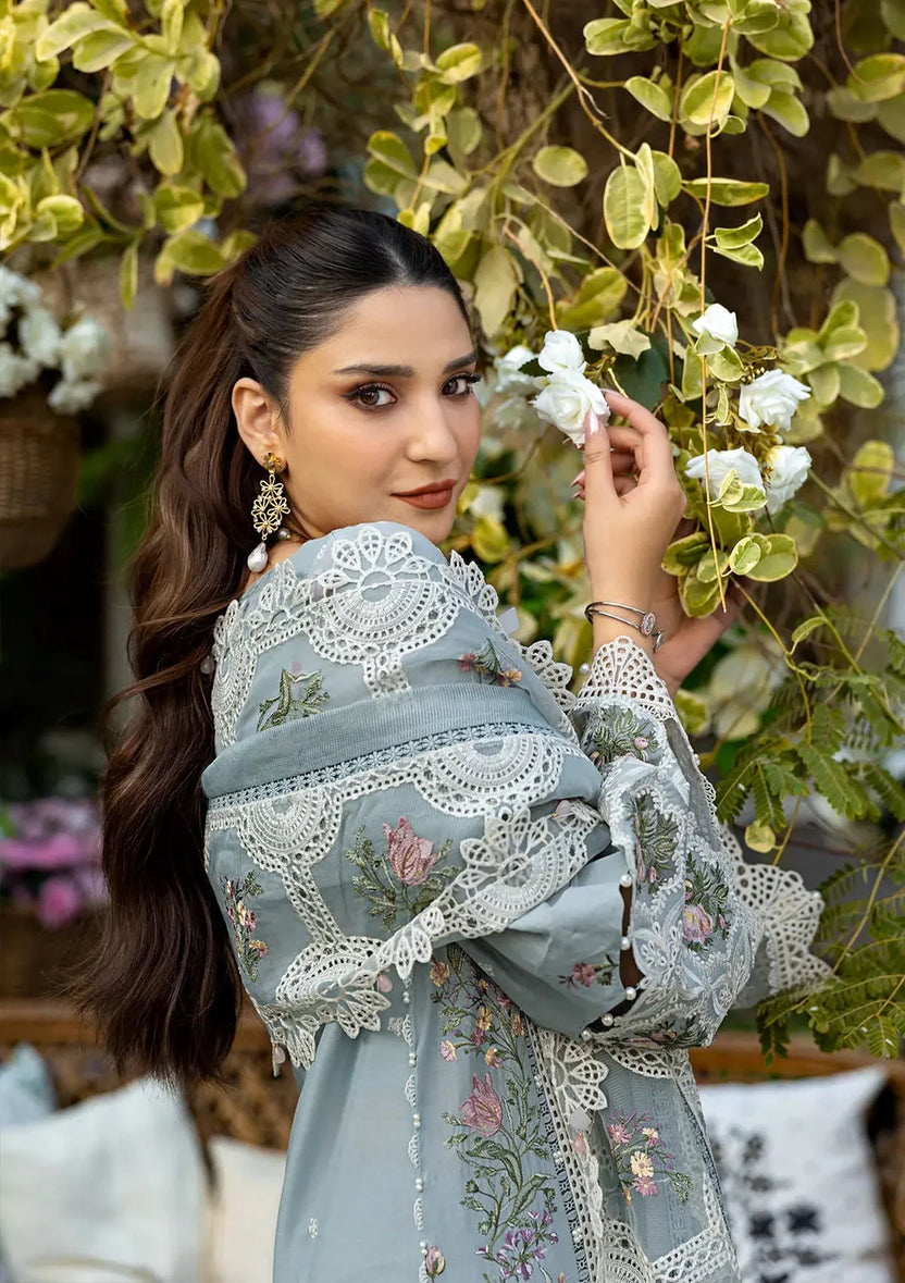 03-Piece Embroidered Cotton Suit With Net Dupatta | Ready To Wear