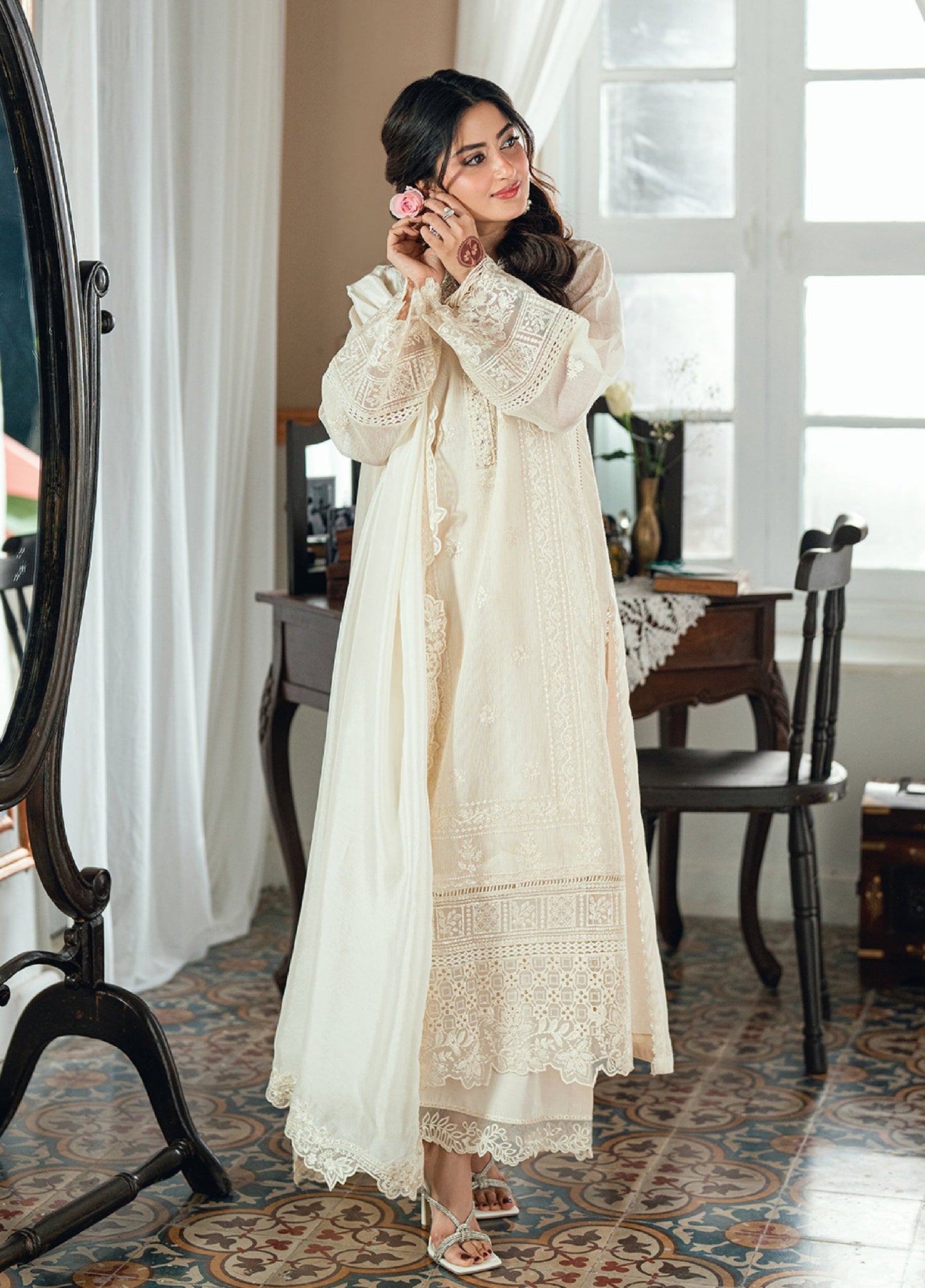 03-Piece Azure Luxury Chiffon Embroidered Suit -  Ready  To Wear