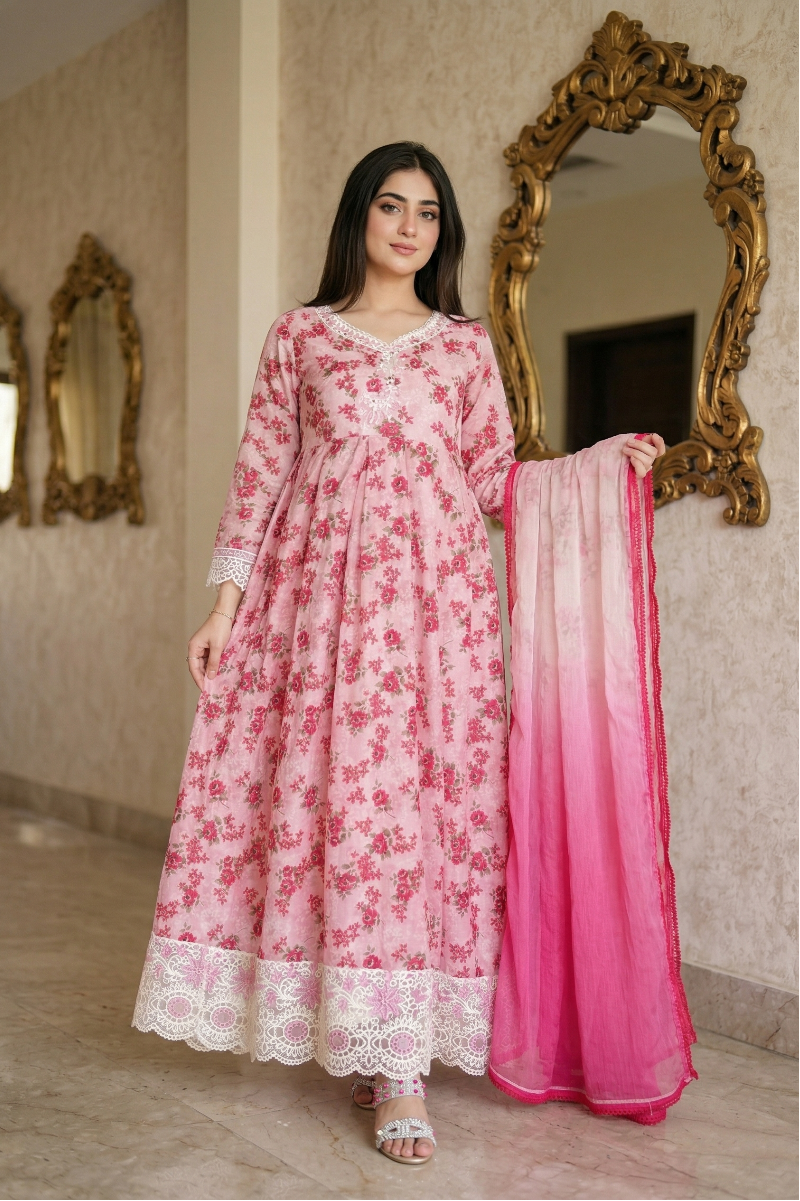 03-Piece Printed Lawn Suit With Embroidery - Ready To Wear