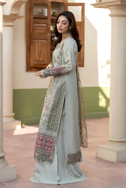 Mint Grey & Mauve Pink: Embroidered Organza Suit - Ready To Wear