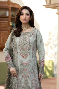 Mint Grey & Mauve Pink: Embroidered Organza Suit - Ready To Wear