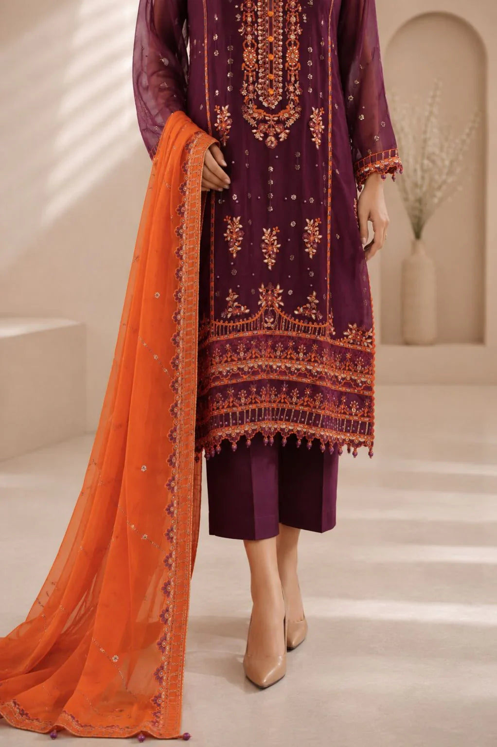 03-Piece Chiffon Suit With Embroidery | Ready To Wear