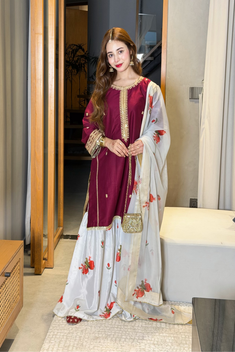 Zara Silk 3 Piece Suit with Silk Dupatta-  Ready To Wear