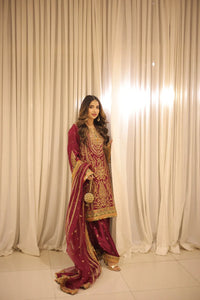03-Piece Embroidered Silk Suit With Net Dupatta | Ready To Wear