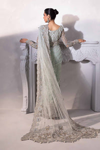 Grey - Embroidered Net Saree | Ready To Wear