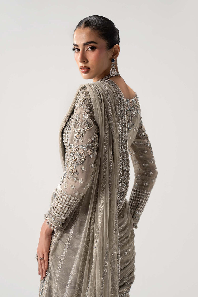 03-Piece Heavy Embroidered Chiffon Saree  -  Ready To Wear