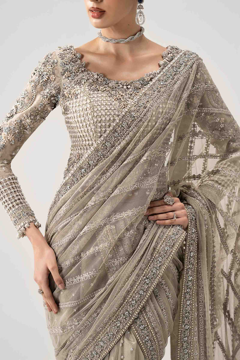 03-Piece Heavy Embroidered Chiffon Saree  -  Ready To Wear