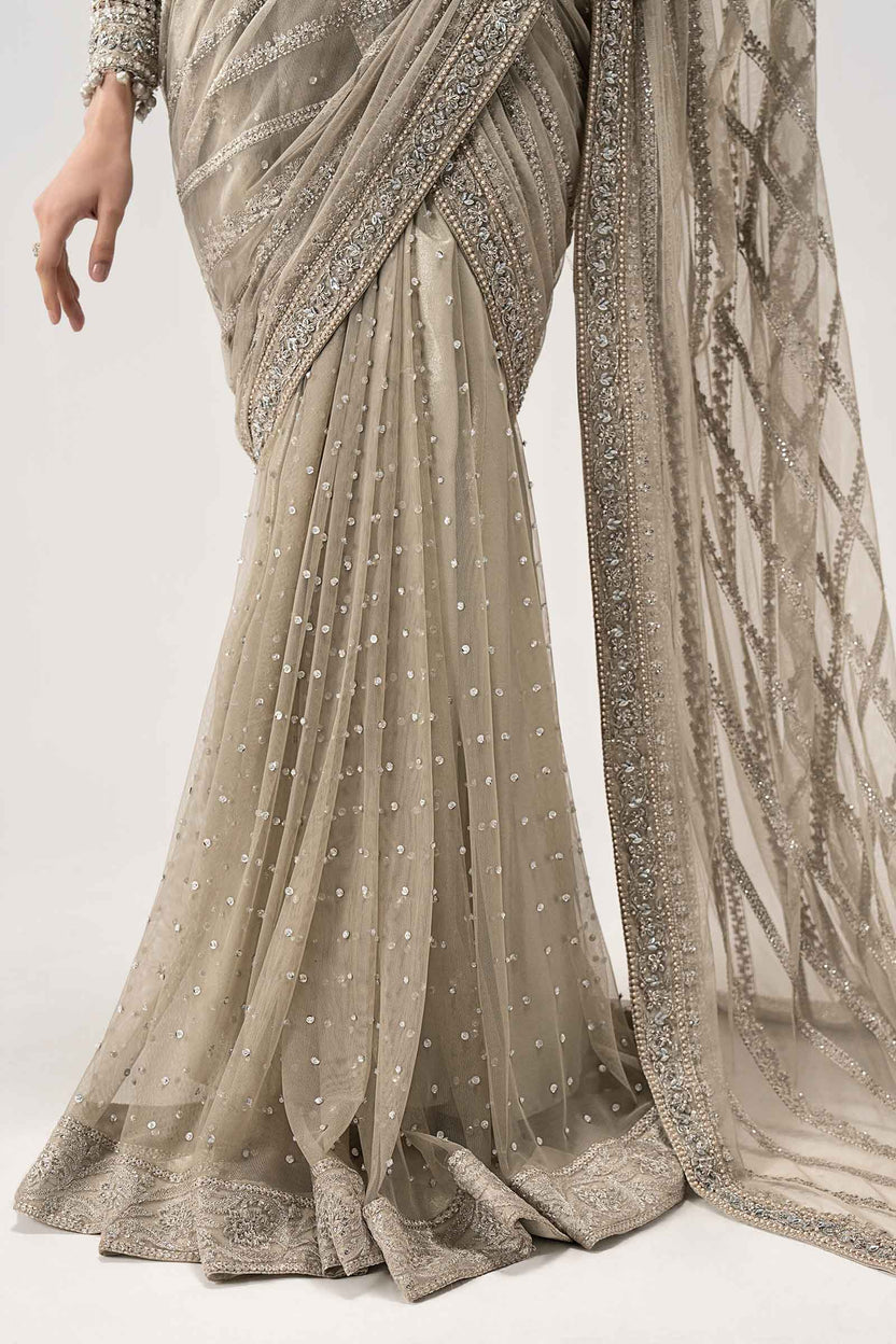 03-Piece Heavy Embroidered Chiffon Saree  -  Ready To Wear