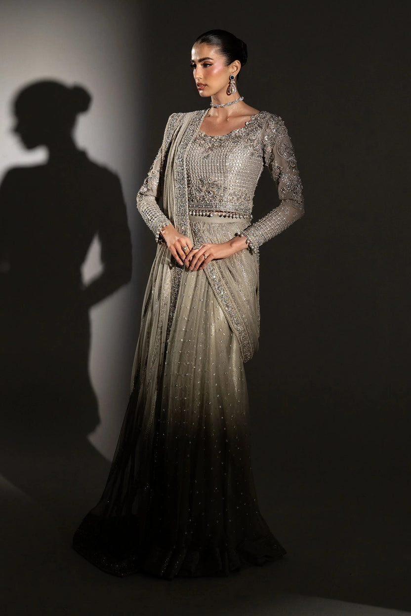 03-Piece Heavy Embroidered Chiffon Saree  -  Ready To Wear