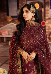 Deep Berry & Metallic Gold: Heavy Embroidered Chiffon Suit - Ready To Wear