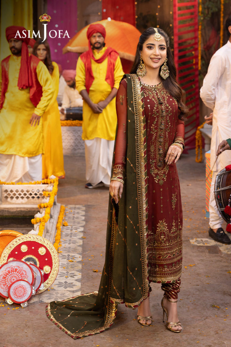 Asim Jofa Heavy Embroidered Ciffion 03 Piece Suit- Ready To Wear
