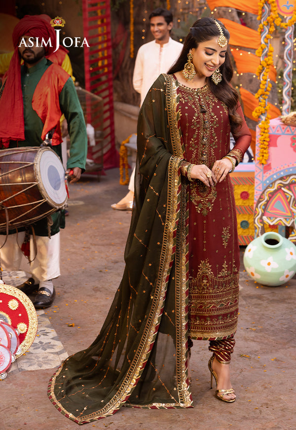 Asim Jofa Heavy Embroidered Ciffion 03 Piece Suit- Ready To Wear
