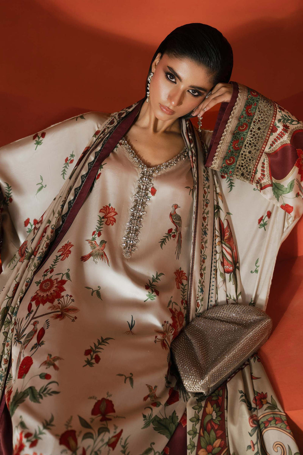 Maria B Luxury Heavy Embroidered Silk Kaftan  03 Peace Suit - Ready To Wear