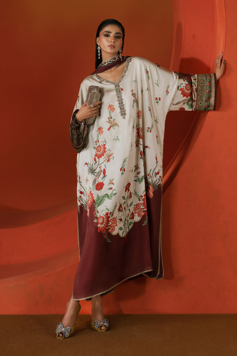 Maria B Luxury Heavy Embroidered Silk Kaftan  03 Peace Suit - Ready To Wear