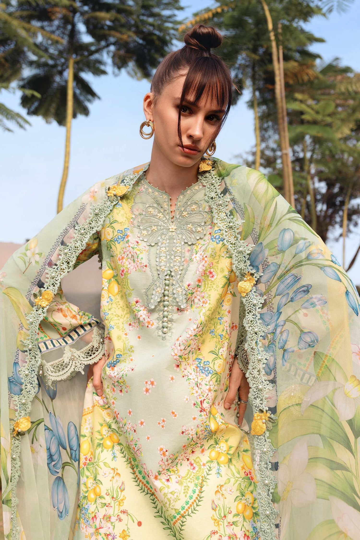 03-Piece Printed Lawn Suit With Chiffon Dupatta | Ready To Wear