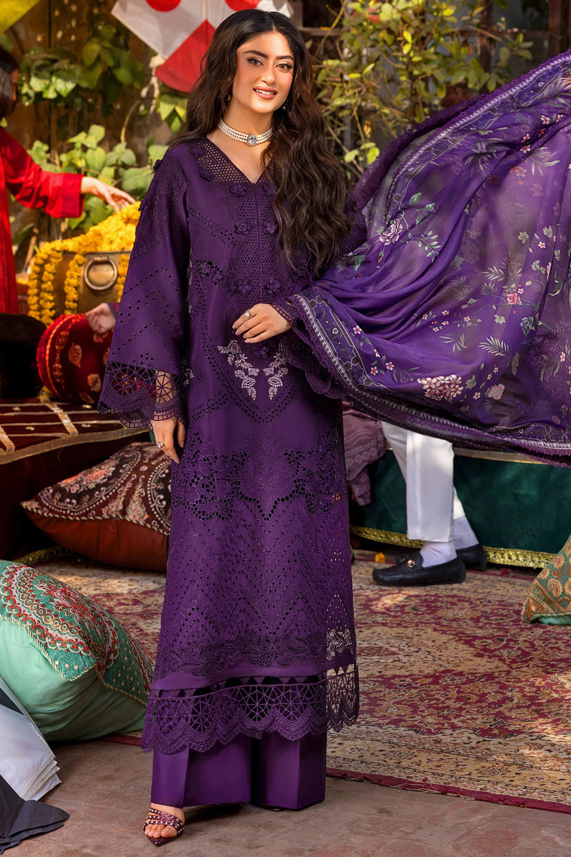 03-Piece Embroidered Cotton Suit With Printed Chiffon Dupatta -  Ready To Wear
