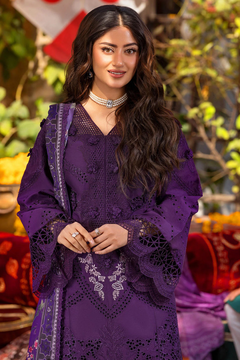 03-Piece Embroidered Cotton Suit With Printed Chiffon Dupatta -  Ready To Wear