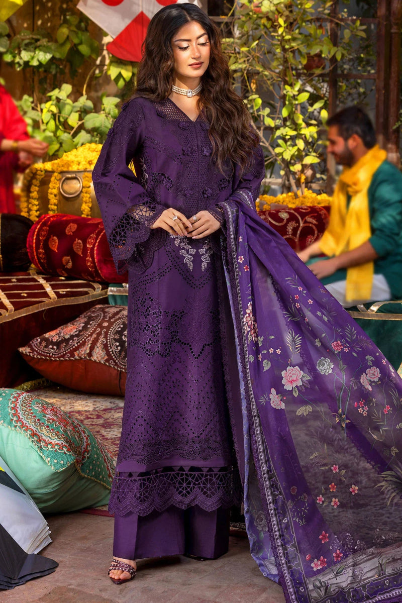 03-Piece Embroidered Cotton Suit With Printed Chiffon Dupatta -  Ready To Wear