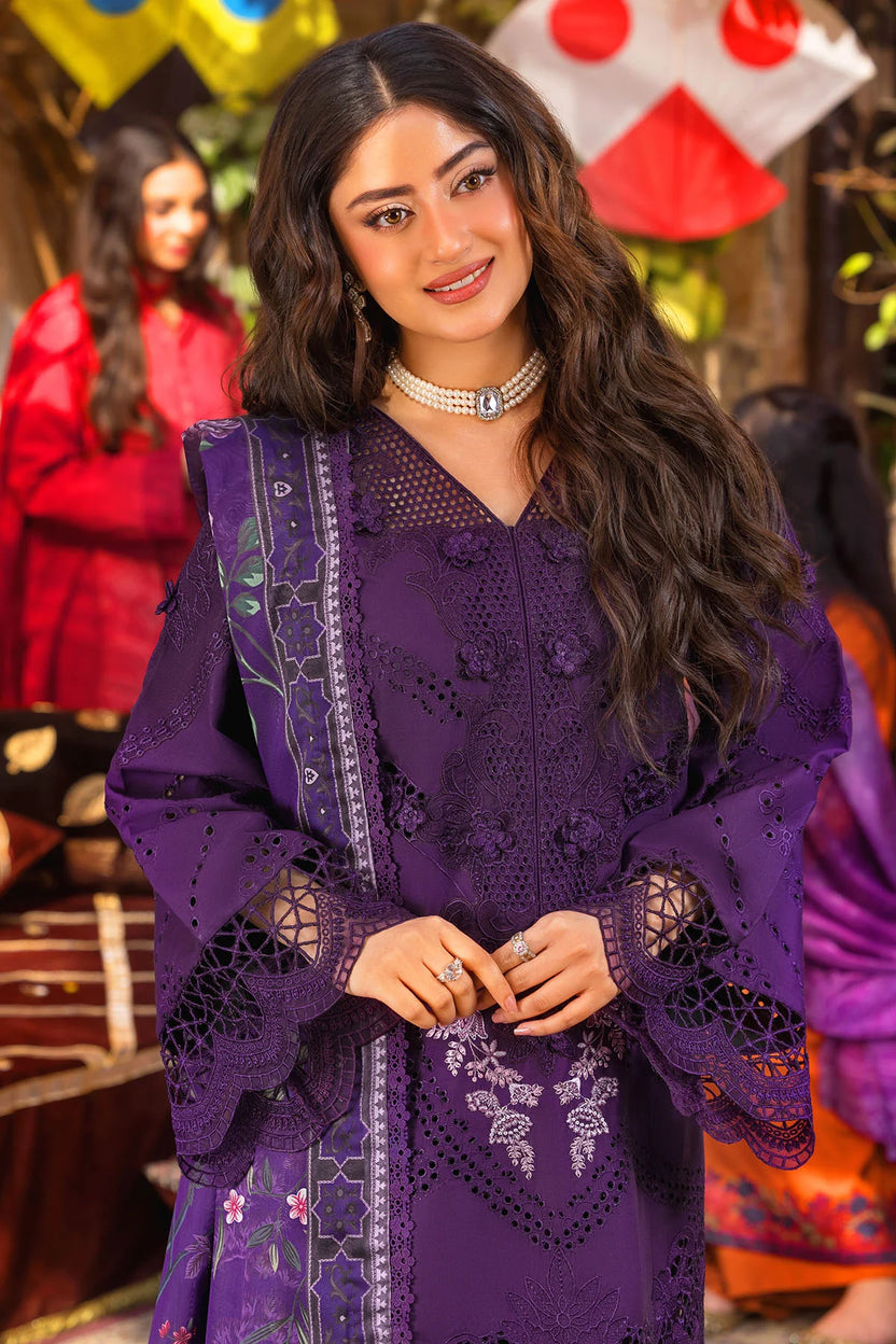 03-Piece Embroidered Cotton Suit With Printed Chiffon Dupatta -  Ready To Wear