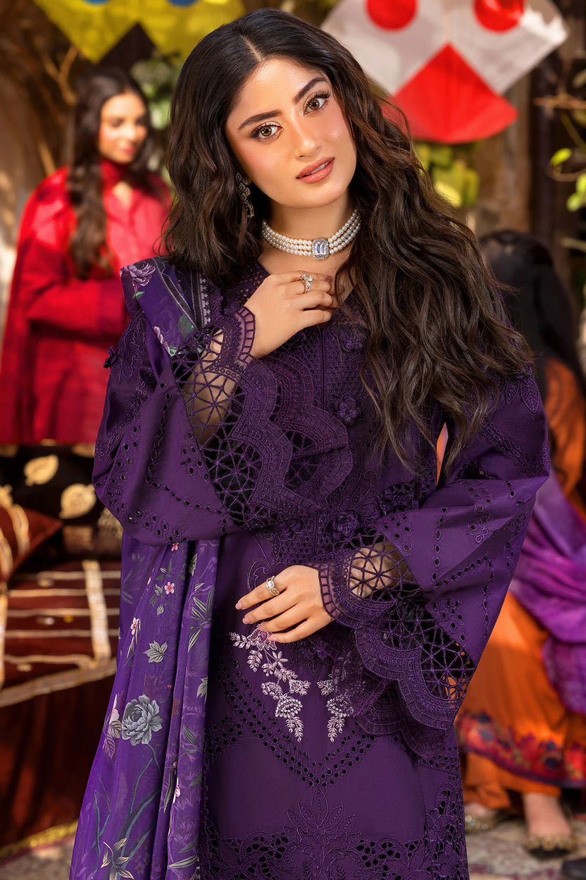 03-Piece Embroidered Cotton Suit With Printed Chiffon Dupatta -  Ready To Wear