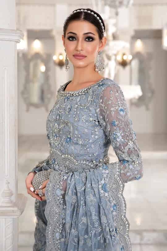 Maria B – Light Sky Blue Saree
