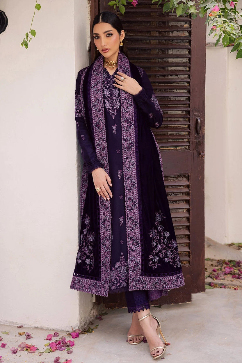 Deep Purple & Lilac: Velvet Embroidered Suit - Ready To Wear