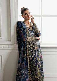 Midnight Navy & Gold : Embroidered Organza Long Shirt -  Ready To Wear