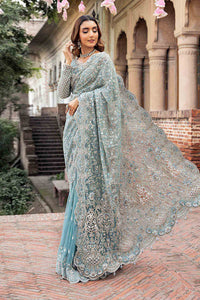 Ice Blue - Net Saree With Heavy Embroidery | Ready To Wear