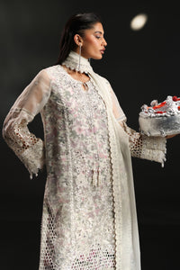 Icy White & Soft Floral Accent: Embroidered Organza Suit - Ready To Wear