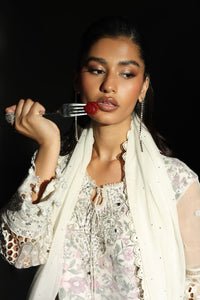 Icy White & Soft Floral Accent: Embroidered Organza Suit - Ready To Wear