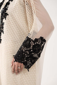 Cream Ivory Chiffon Suit With Jet Black Embroidery - Ready To Wear