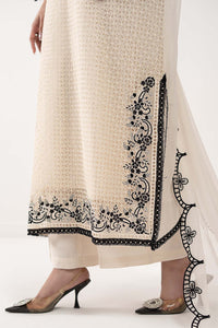 Cream Ivory Chiffon Suit With Jet Black Embroidery - Ready To Wear