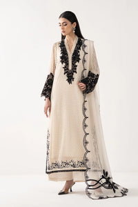 Cream Ivory Chiffon Suit With Jet Black Embroidery - Ready To Wear