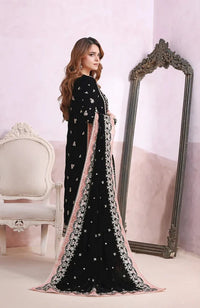 Noir Black & Silver Accent : Heavy Embroidered Velvet Suit With Chiffon Dupatta - Ready To Wear