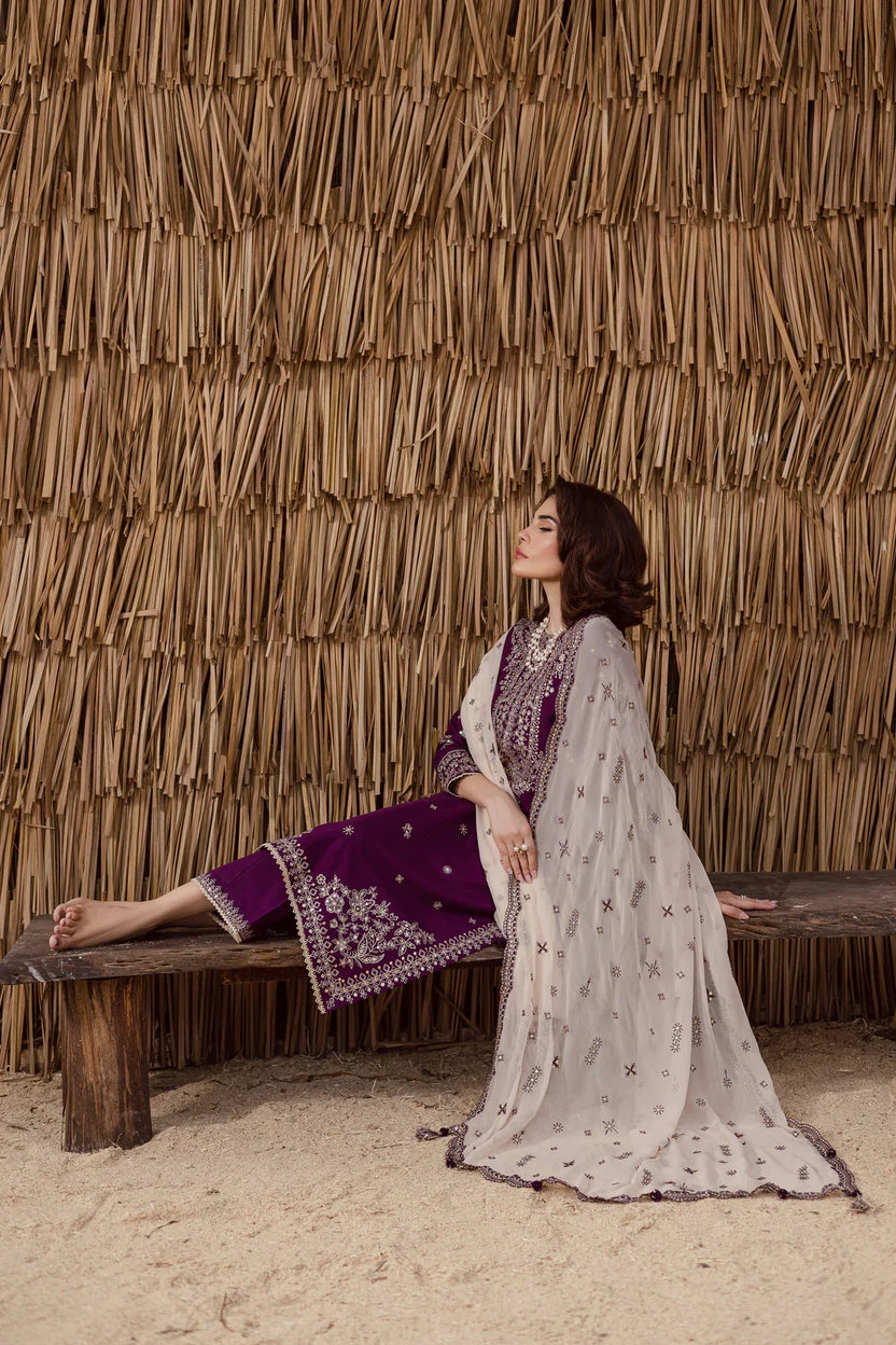 03-Piece Chiffon Suit With Embroidery - Ready To Wear