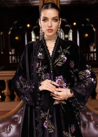 Midnight Black & Magenta Floral: Embroidered Velvet Suit - Ready To Wear