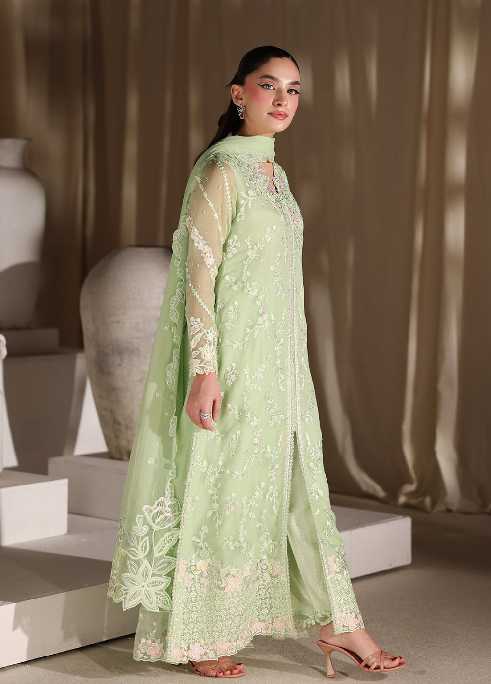 Azure  Embroidered Chiffon 3 Piece Suit - Ready To Wear