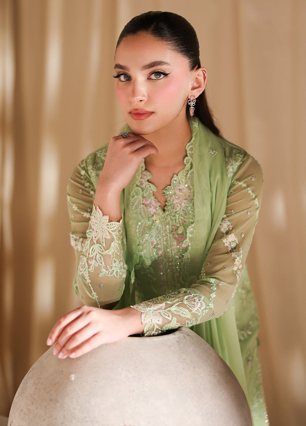 Azure  Embroidered Chiffon 3 Piece Suit - Ready To Wear