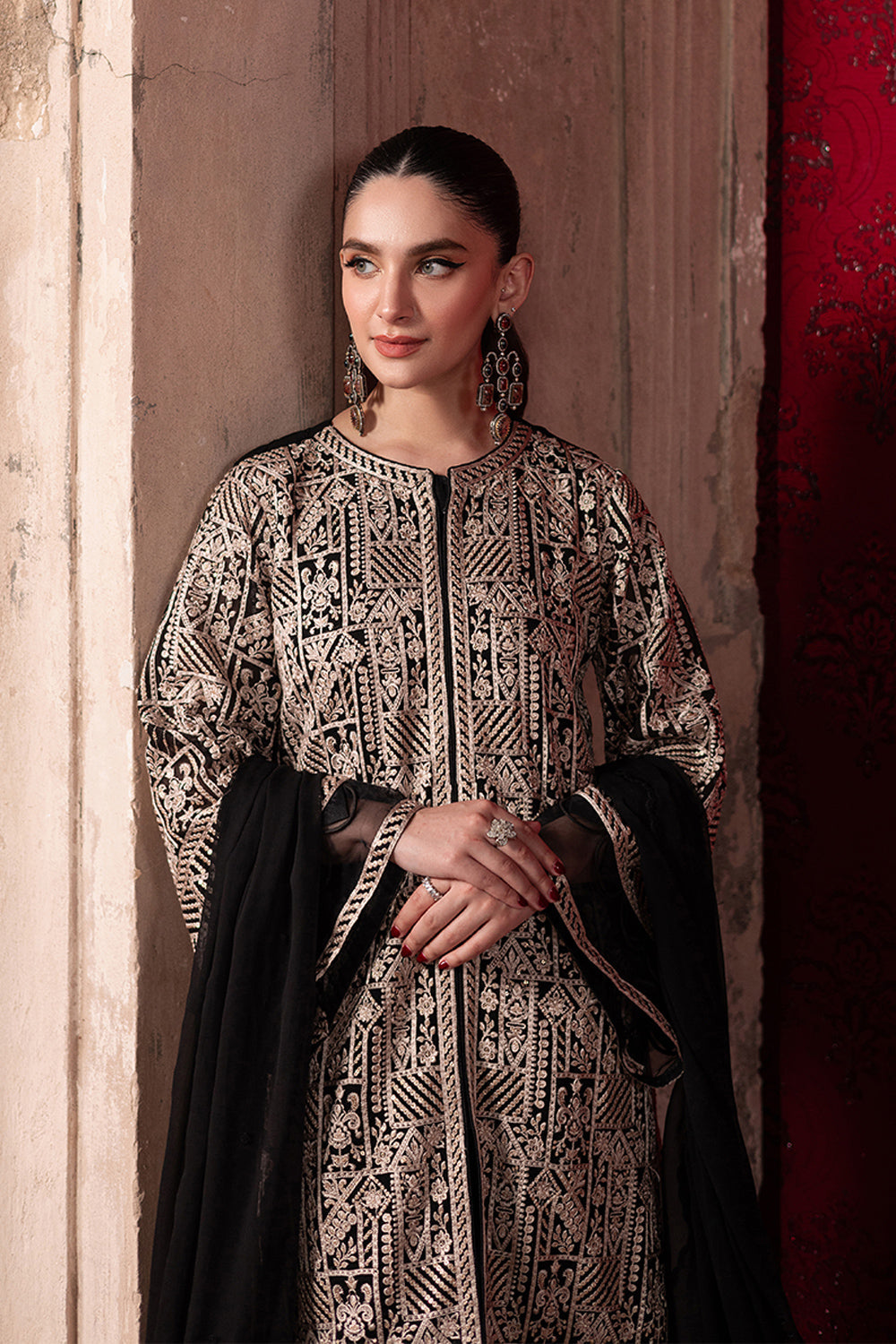 3-Piece Semi Pure Chiffon Embroidered Suit - Ready  to Wear