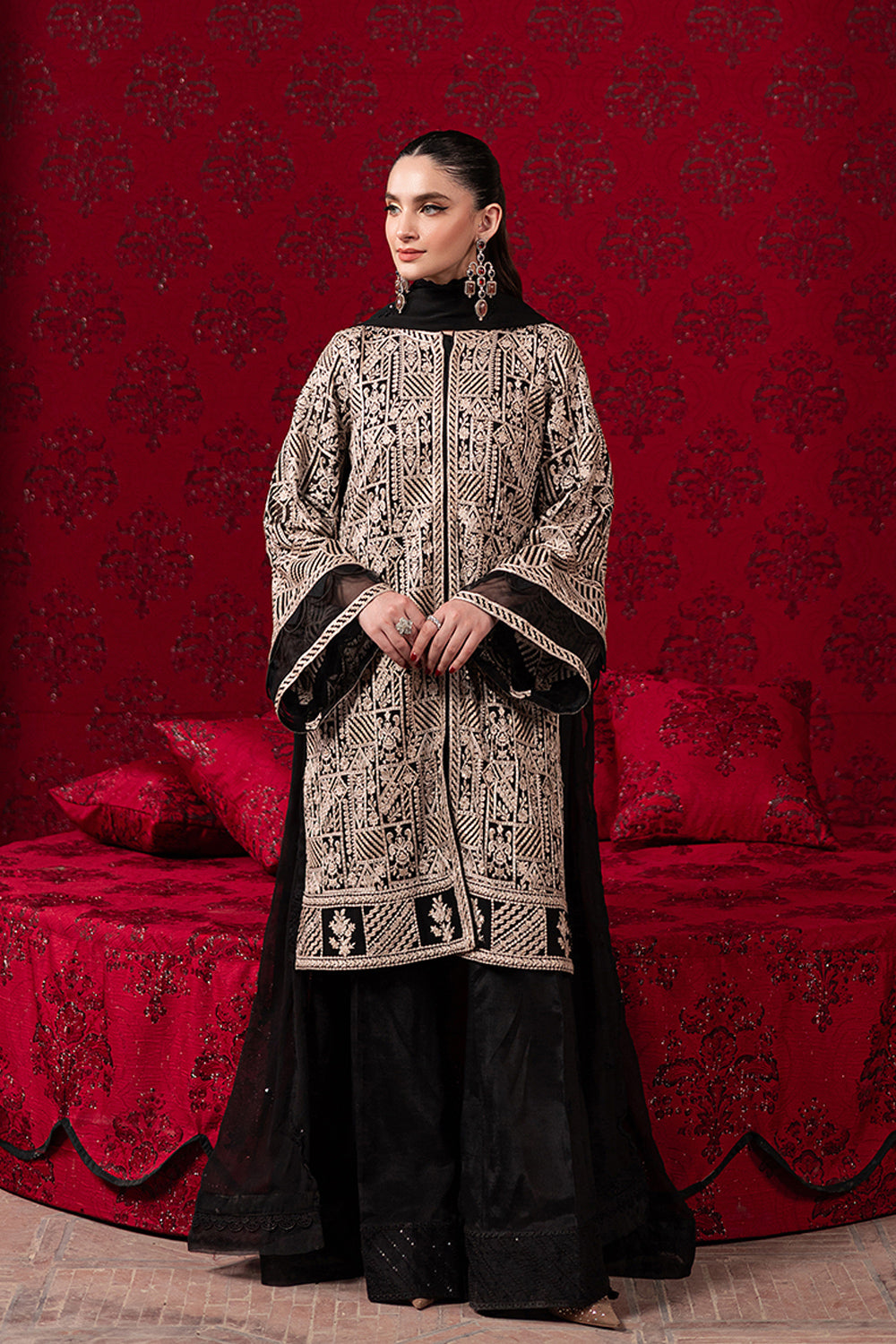 3-Piece Semi Pure Chiffon Embroidered Suit - Ready  to Wear