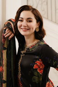 03-Piece Embroidered Shamoz Silk Suit - Ready To Wear