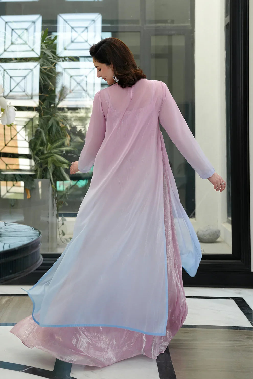 Lilac & Ice Blue Ombre - 3-Piece Chiffon Suit | Ready To Wear